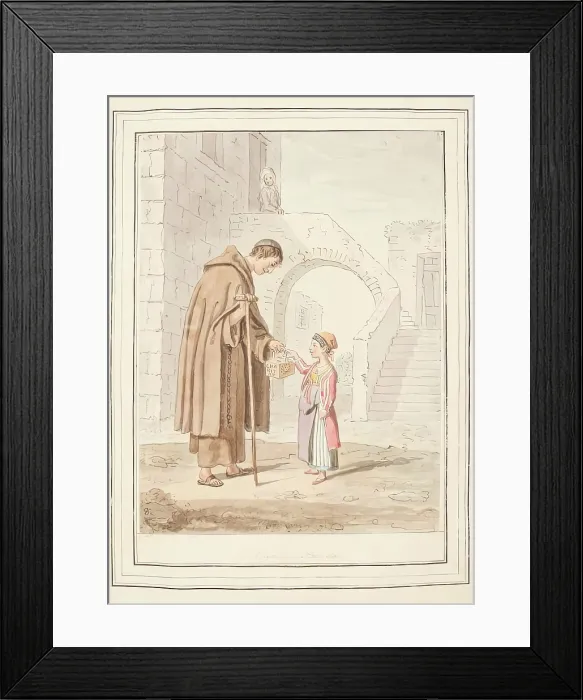 Framed Print : Charity of Procida, leaf from A Collection of Dresses by David Allan Mostly from Nature, 1776