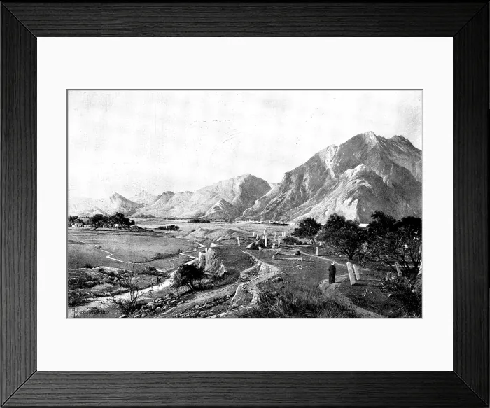 Framed Print : The Pudja Mountain and the Raneezai and Baneezai Country, from near Baboozai, 1895. Creator: George Meisenbach Framed Print : The Pudja Mountain and the Raneezai and Baneezai Country, from near Baboozai, 1895. Creator: George Meisenbach