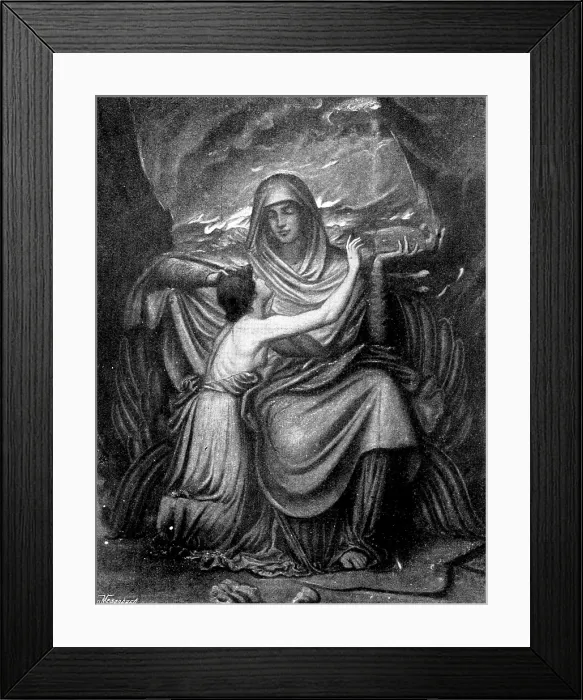 Framed Print : Pictures from the New Gallery: Persephone and Psyche in the Shades - W. B. Richmond, A.R.A. 1895. Creator: George Meisenbach Framed Print : Pictures from the New Gallery: Persephone and Psyche in the Shades - W. B. Richmond, A.R.A. 1895. Creator: George Meisenbach