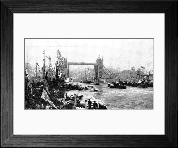 Framed Print : Pictures from the Royal Academy: The Opening of the Tower Bridge - W. L. Wyllie, A.R.A. 1895. Creator: George Meisenbach Framed Print : Pictures from the Royal Academy: The Opening of the Tower Bridge - W. L. Wyllie, A.R.A. 1895. Creator: George Meisenbach