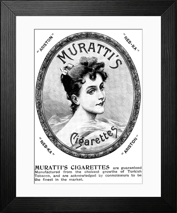 Framed Print : Advertisement for Muratti's Cigarettes, 1895. Creator: Unknown. Advertisement for Muratti's Cigarettes, 1895. Creator: Unknown Framed Print : Advertisement for Muratti's Cigarettes, 1895. Creator: Unknown. Advertisement for Muratti's Cigarettes, 1895. Creator: Unknown