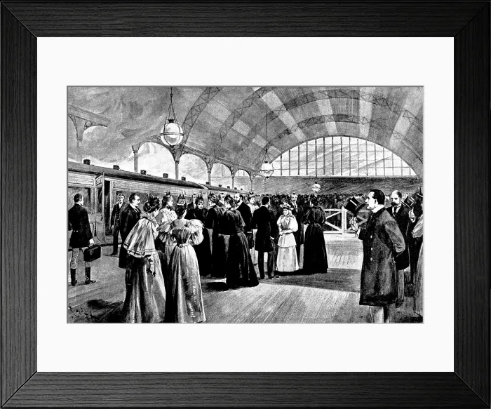 Framed Print : Departure of Queen Wilhelmina and the Queen Regent of the Netherlands:Victoria Station... 1895. Creator: George Meisenbach Framed Print : Departure of Queen Wilhelmina and the Queen Regent of the Netherlands:Victoria Station... 1895. Creator: George Meisenbach