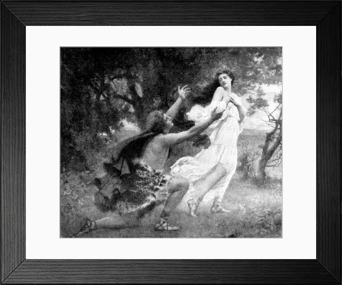 Framed Print : Pictures from the Royal Academy: Apollo and Daphne - Henrietta Rae (Mrs. E. Normand), 1895. Creator: George Meisenbach Framed Print : Pictures from the Royal Academy: Apollo and Daphne - Henrietta Rae (Mrs. E. Normand), 1895. Creator: George Meisenbach