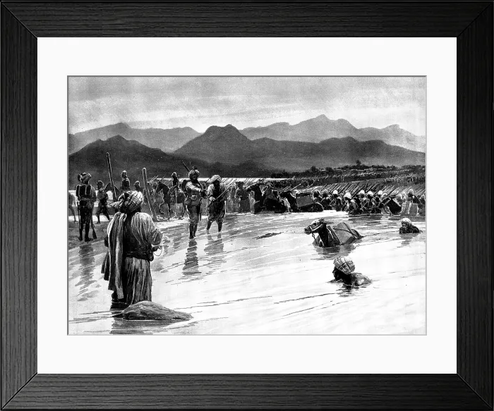 Framed Print : The Chitral Expedition: fording the Swat River...village of Chatedarra in the background, 1895. Creator: Unknown Framed Print : The Chitral Expedition: fording the Swat River...village of Chatedarra in the background, 1895. Creator: Unknown