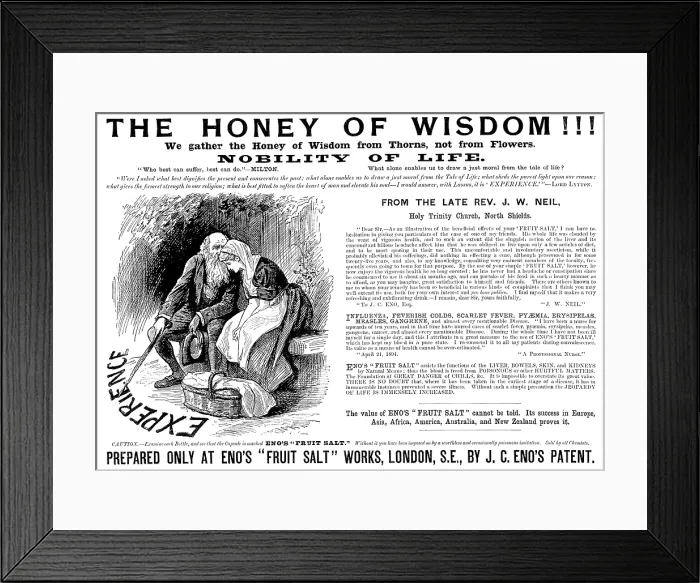 Framed Print : Advertisement for Eno's 'Fruit Salt', 1895. Creator: Unknown. Advertisement for Eno's 'Fruit Salt', 1895. Creator: Unknown Framed Print : Advertisement for Eno's 'Fruit Salt', 1895. Creator: Unknown. Advertisement for Eno's 'Fruit Salt', 1895. Creator: Unknown