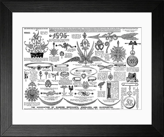 Framed Print : Advertisement for the Association of Diamond Merchants, Jewellers, and Silversmiths, 1895. Creator: Unknown Framed Print : Advertisement for the Association of Diamond Merchants, Jewellers, and Silversmiths, 1895. Creator: Unknown