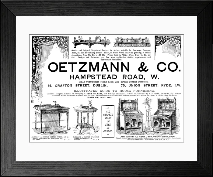 Framed Print : Advertisement for Oetzmann & Co. carpets and furniture, 1895. Creator: Unknown Framed Print : Advertisement for Oetzmann & Co. carpets and furniture, 1895. Creator: Unknown