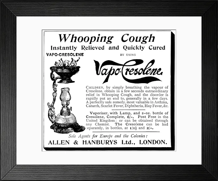 Framed Print : Advertisement for Vapo-Cresolene, 1895. Creator: Unknown Framed Print : Advertisement for Vapo-Cresolene, 1895. Creator: Unknown