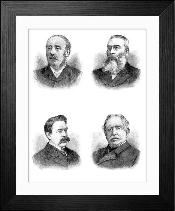 Framed Print : Sir Lewis Morris, Sir Walter Besant, Sir William Martin Conway, and Sir William Howard Russell, 1895. Creator: P Naumann Framed Print : Sir Lewis Morris, Sir Walter Besant, Sir William Martin Conway, and Sir William Howard Russell, 1895. Creator: P Naumann