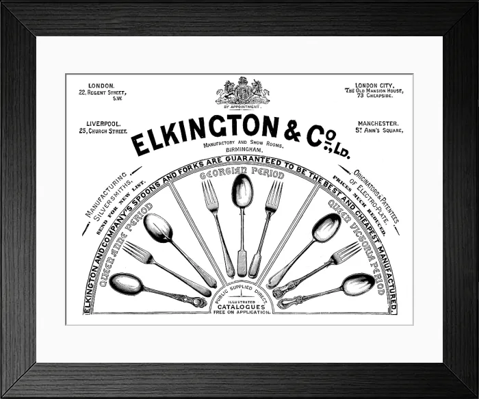 Framed Print : Advertisement for Elkington & Co. Ltd. 1895. Creator: Unknown