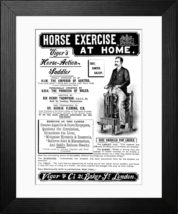 Framed Print : Advertisement for Vigor's Horse-Action Saddle, 1895. Creator: Unknown. Advertisement for Vigor's Horse-Action Saddle, 1895. Creator: Unknown Framed Print : Advertisement for Vigor's Horse-Action Saddle, 1895. Creator: Unknown. Advertisement for Vigor's Horse-Action Saddle, 1895. Creator: Unknown