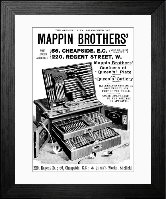 Framed Print : Advertisement for Mappin Brothers Canteens, 1895. Creator: Unknown. Advertisement for Mappin Brothers Canteens, 1895. Creator: Unknown Framed Print : Advertisement for Mappin Brothers Canteens, 1895. Creator: Unknown. Advertisement for Mappin Brothers Canteens, 1895. Creator: Unknown