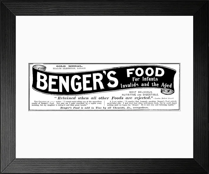 Framed Print : Advertisement for Benger's Food, 1895. Creator: Unknown. Advertisement for Benger's Food, 1895. Creator: Unknown Framed Print : Advertisement for Benger's Food, 1895. Creator: Unknown. Advertisement for Benger's Food, 1895. Creator: Unknown
