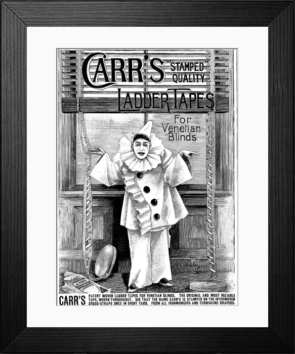 Framed Print : Advertisement for Carr's 'Stamped Quality' Ladder Tapes for Venetian Blinds, 1895 Framed Print : Advertisement for Carr's 'Stamped Quality' Ladder Tapes for Venetian Blinds, 1895