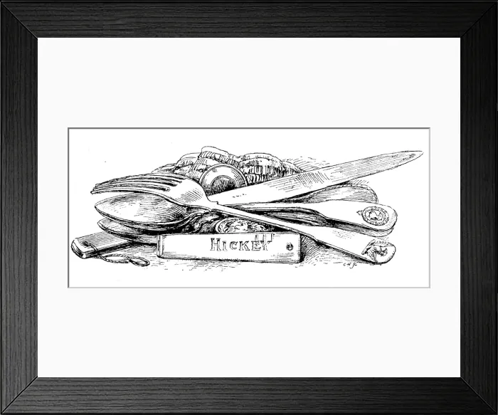 Framed Print : The Franklin Celebration: Franklin relics - cook's knife and its handle, spoons and fork, 1895 Framed Print : The Franklin Celebration: Franklin relics - cook's knife and its handle, spoons and fork, 1895
