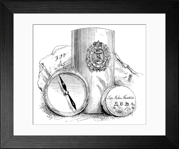 Framed Print : The Franklin Celebration: Franklin relics...compass, piece of plate, part of flannel shirt... 1895. Creator: Carl Hentschel Framed Print : The Franklin Celebration: Franklin relics...compass, piece of plate, part of flannel shirt... 1895. Creator: Carl Hentschel