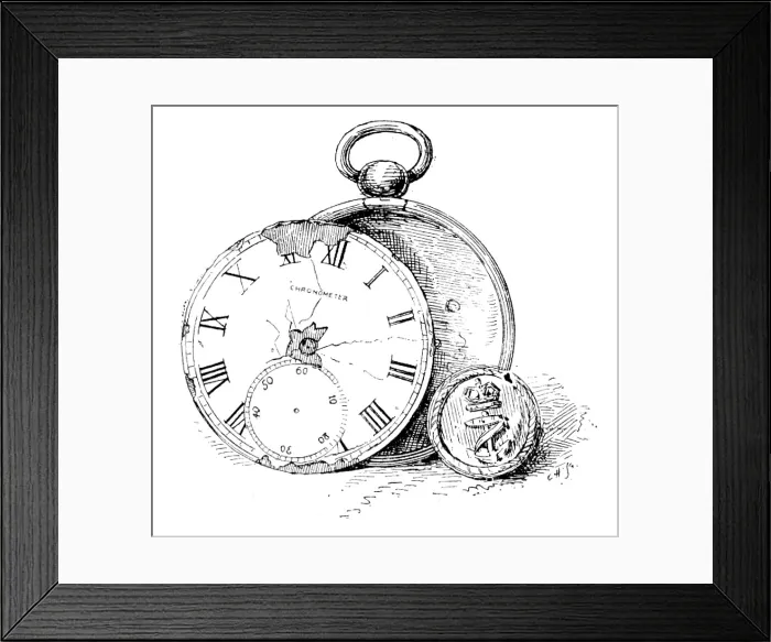 Framed Print : The Franklin Celebration: Franklin relics - uniform-button and broken watch, 1895. Creator: Carl Hentschel Framed Print : The Franklin Celebration: Franklin relics - uniform-button and broken watch, 1895. Creator: Carl Hentschel