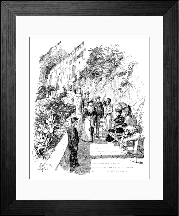 Framed Print : Adam Johnstone's Son: Sir Adam gravely introduced Clare, 1895. Creator: Carl Hentschel. Adam Johnstone's Son: Sir Adam gravely introduced Clare, 1895. Creator: Carl Hentschel