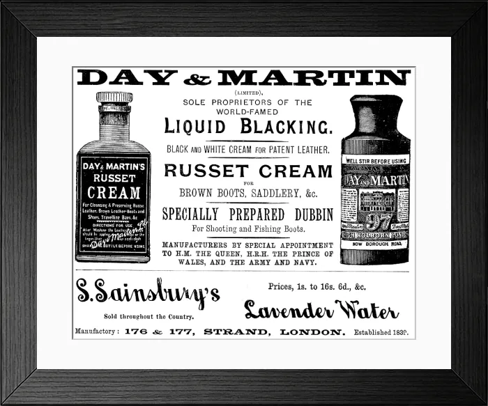 Framed Print : Advertisement for Day & Martin, blacking and dubbin, 1895. Creator: Unknown Framed Print : Advertisement for Day & Martin, blacking and dubbin, 1895. Creator: Unknown