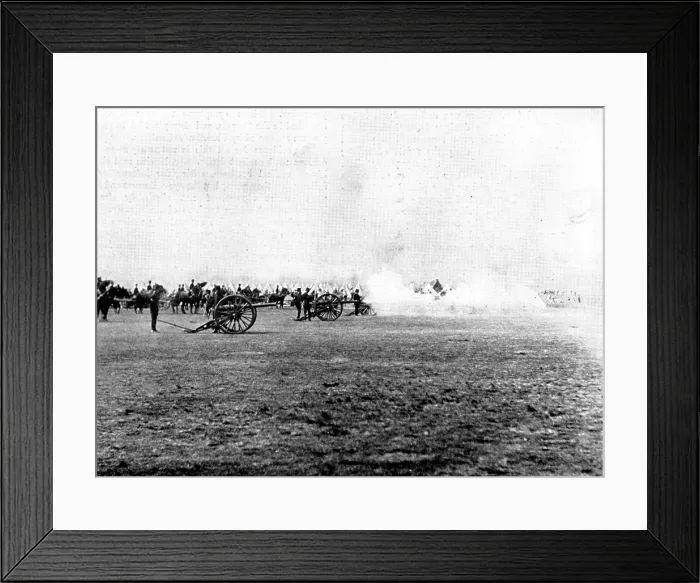 Framed Print : The Shahzada's Visit: the Shahzada at Aldershot - firing a royal salute after the Review, 1895. Creator: Henry R Framed Print : The Shahzada's Visit: the Shahzada at Aldershot - firing a royal salute after the Review, 1895. Creator: Henry R