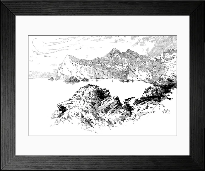 Framed Print : Sketches in Formosa: entrance to Harbour of Keeling, recently bombarded by the Japanese Fleet, 1895. Creator: Carl Hentschel Framed Print : Sketches in Formosa: entrance to Harbour of Keeling, recently bombarded by the Japanese Fleet, 1895. Creator: Carl Hentschel