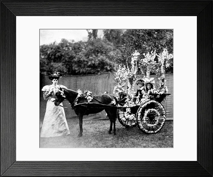 Framed Print : Children's Floral Fete, Royal Botanical Society's Gardens, Regent's Park:pony and trap, 1895 Framed Print : Children's Floral Fete, Royal Botanical Society's Gardens, Regent's Park:pony and trap, 1895
