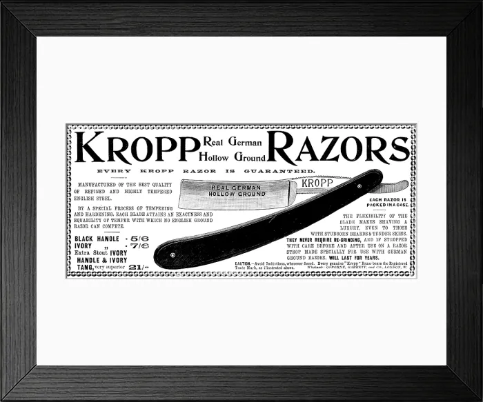 Framed Print : Advertisement for Kropp Razors, 1895. Creator: Unknown