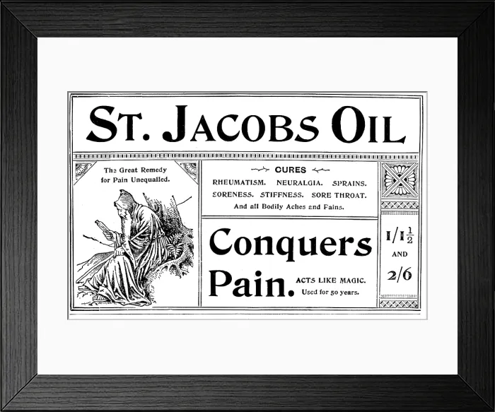 Framed Print : Advertisement for St. Jacobs Oil, 1895. Creator: Unknown Framed Print : Advertisement for St. Jacobs Oil, 1895. Creator: Unknown