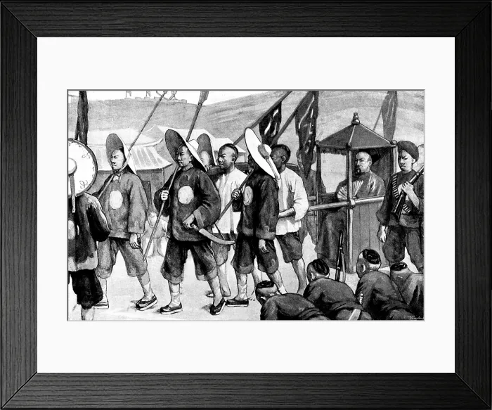 Framed Print : Sketches in Formosa: the General of the 'Black Flags' inspecting the fortifications at Takow, 1895. Creator: George Meisenbach Framed Print : Sketches in Formosa: the General of the 'Black Flags' inspecting the fortifications at Takow, 1895. Creator: George Meisenbach
