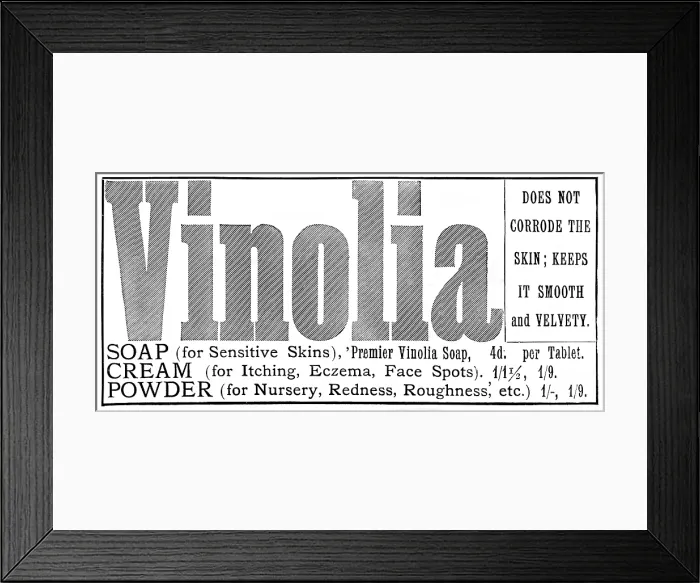 Framed Print : Advertisement for Vinolia Soap, 1895. Creator: Unknown Framed Print : Advertisement for Vinolia Soap, 1895. Creator: Unknown