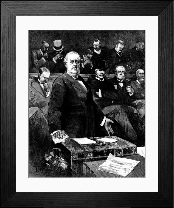 Framed Print : The Ministerial Crisis: Sir William Harcourt announcing the resignation of the Government... 1895. Creator: R. Taylor & Co Framed Print : The Ministerial Crisis: Sir William Harcourt announcing the resignation of the Government... 1895. Creator: R. Taylor & Co