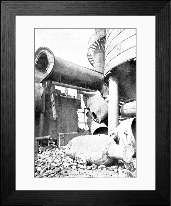 Framed Print : Boiler Explosion near Redcar: ends of boilers blown near furnace, 1895. Creator: Harold Hood Framed Print : Boiler Explosion near Redcar: ends of boilers blown near furnace, 1895. Creator: Harold Hood