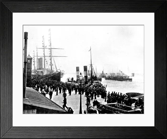 Framed Print : The White Star R.M.S. 'Germanic, ' lying at Liverpool landing-stage, outward bound for New York, 1895 Creator: George Meisenbach Framed Print : The White Star R.M.S. 'Germanic, ' lying at Liverpool landing-stage, outward bound for New York, 1895 Creator: George Meisenbach