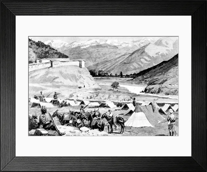 Framed Print : The Chitral Expedition: post of Janbatai, on the road to Dir, looking up the Barawal Valley, 1895. Creator: George Meisenbach Framed Print : The Chitral Expedition: post of Janbatai, on the road to Dir, looking up the Barawal Valley, 1895. Creator: George Meisenbach