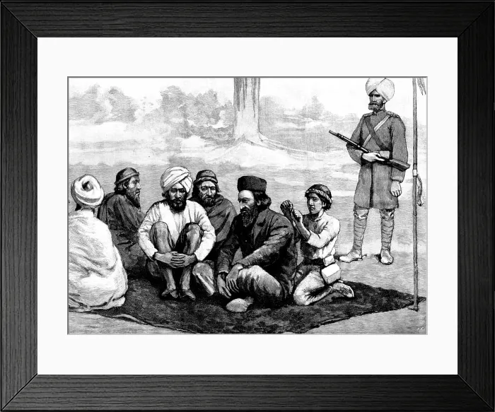 Framed Print : The Chitral Expedition: Sher Afzul Khan and Prisoners taken by the Khan of Dir... 1895. Creator: P Naumann Framed Print : The Chitral Expedition: Sher Afzul Khan and Prisoners taken by the Khan of Dir... 1895. Creator: P Naumann