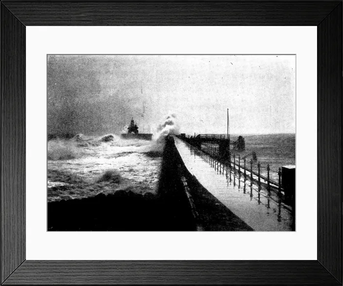 Framed Print : Tynemouth Jetty during the recent storm, 1898. Creator: Auty