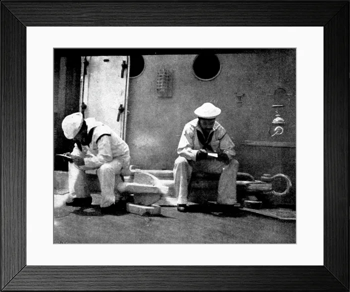 Framed Print : The Spanish-American War: American naval and military types - reading letters in a quiet spot, 1898. Creator: Unknown Framed Print : The Spanish-American War: American naval and military types - reading letters in a quiet spot, 1898. Creator: Unknown