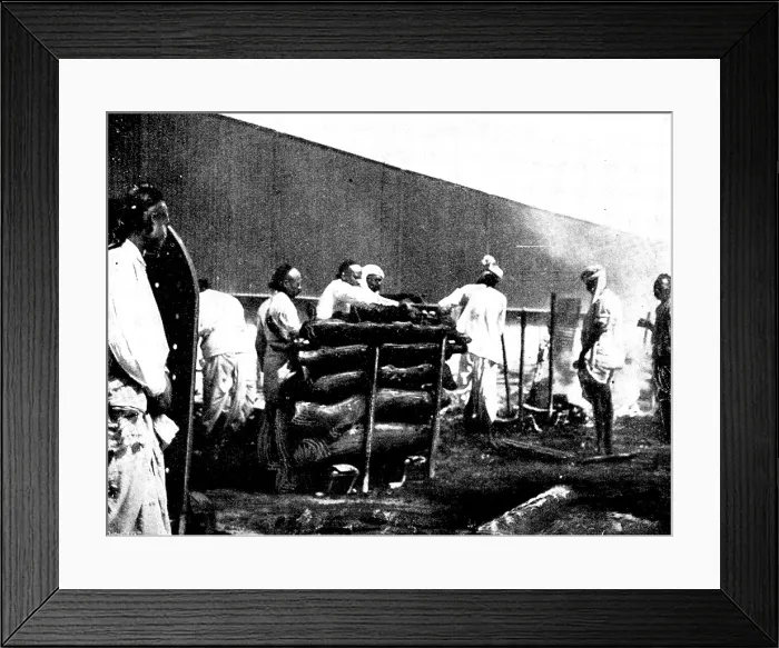 Framed Print : Scenes in Plague-Stricken Bombay: performing the final ceremonies at a high-caste funeral... 1898. Creator: Gysi Framed Print : Scenes in Plague-Stricken Bombay: performing the final ceremonies at a high-caste funeral... 1898. Creator: Gysi