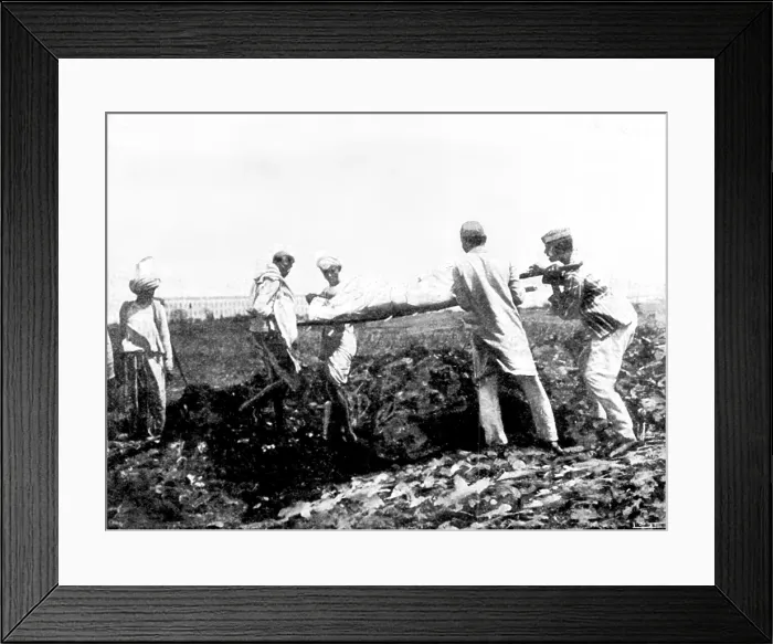 Framed Print : Scenes in Plague-Stricken Bombay: burying a poor man...[without funds for] cremation.... 1898. Creator: Gysi