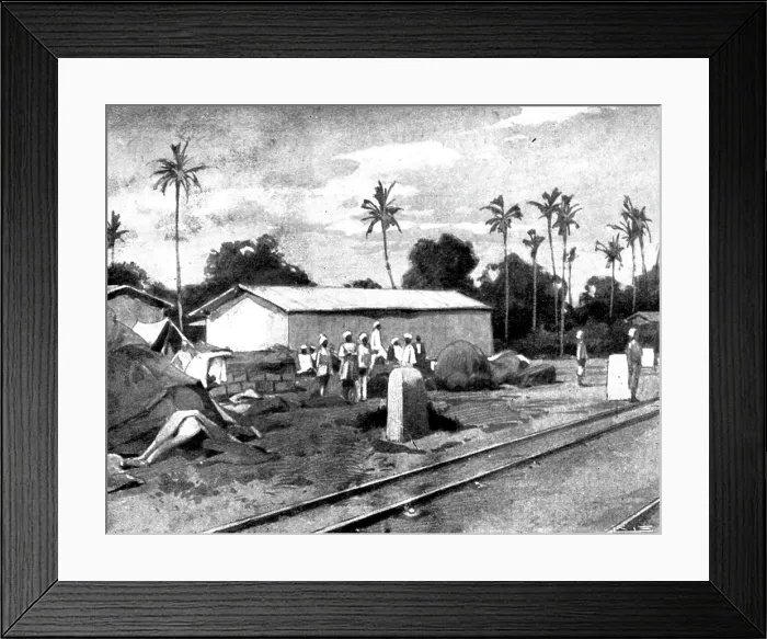 Framed Print : Reinforcements for Uganda: arrival of an Indian Contingent at Mombasa - regimental store on... 1898 Creator: George Montbard Framed Print : Reinforcements for Uganda: arrival of an Indian Contingent at Mombasa - regimental store on... 1898 Creator: George Montbard