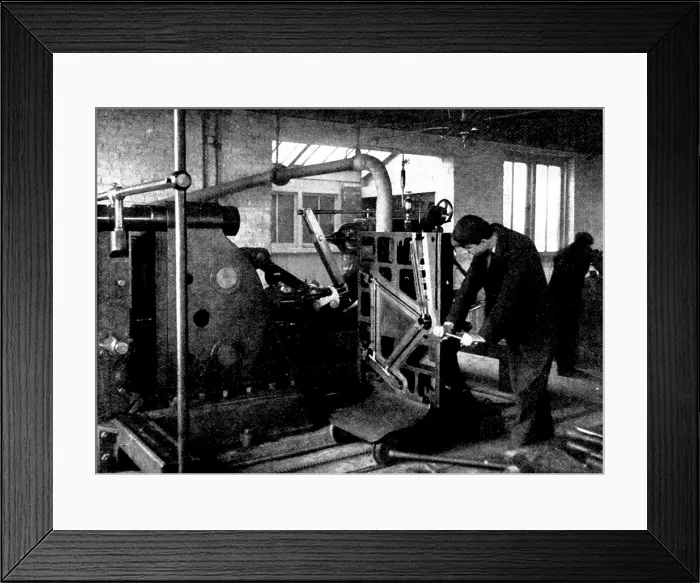 Framed Print : Travelling portion of jig and press, with cycle-frame in position, 1898. Creator: Unknown Framed Print : Travelling portion of jig and press, with cycle-frame in position, 1898. Creator: Unknown