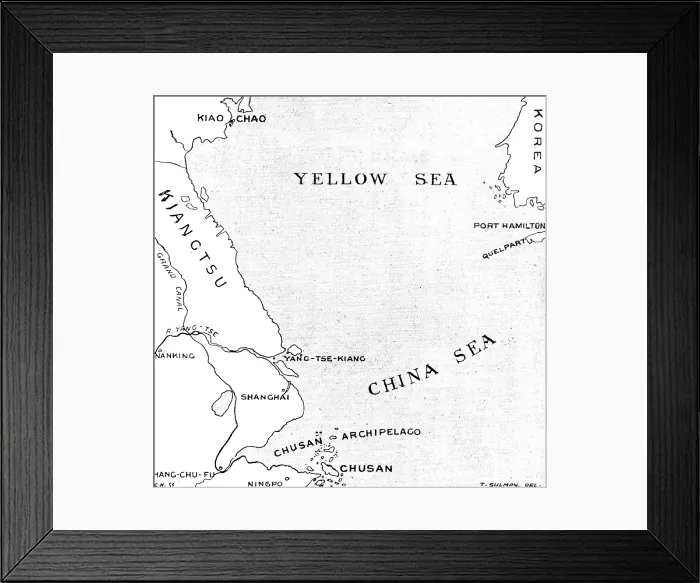 Framed Print : The Chinese Crisis: relative positions of the island of Chusan...and Kiao-Chao... 1898. Creator: Carl Hentschel Framed Print : The Chinese Crisis: relative positions of the island of Chusan...and Kiao-Chao... 1898. Creator: Carl Hentschel