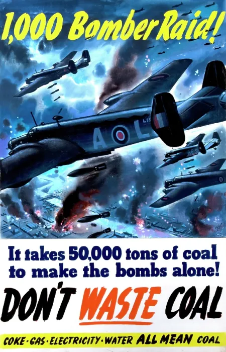 Framed Print : 1, 000 bomber raid! It takes 50, 000 tons of coal to make the bombs alone... WWII poster, c1942 Framed Print : 1, 000 bomber raid! It takes 50, 000 tons of coal to make the bombs alone... WWII poster, c1942