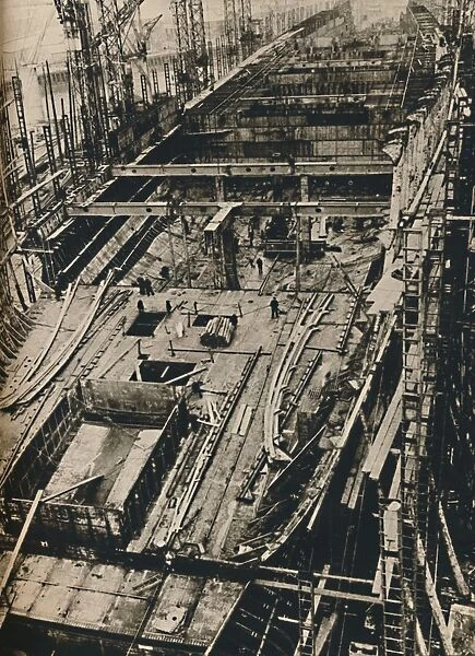 More than 1, 000 Feet Long. Shell of Queen Mary in early days of construction, 1930-1934, (1936)