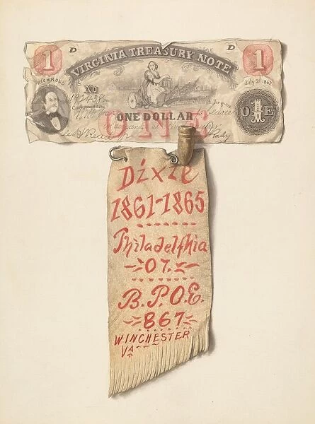 $1 Banknote from Virginia, c. 1936. Creator: Carl Buergerniss