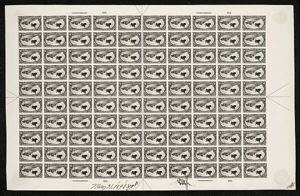 $1 Trans-Mississippi Western Cattle in Storm plate proof sheet, May 31, 1898
