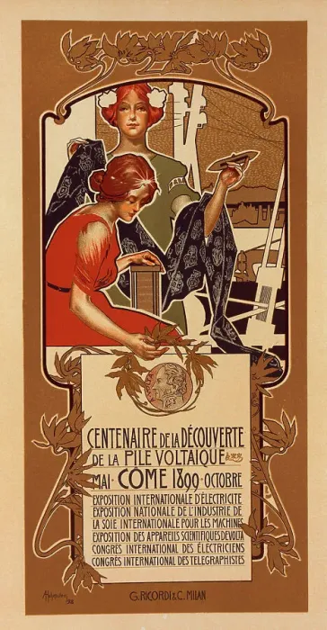 Framed Print : 100th anniversary of the discovery of the voltaic column, 1899. Creator: Hohenstein, Adolfo (1854-1928) Framed Print : 100th anniversary of the discovery of the voltaic column, 1899. Creator: Hohenstein, Adolfo (1854-1928)