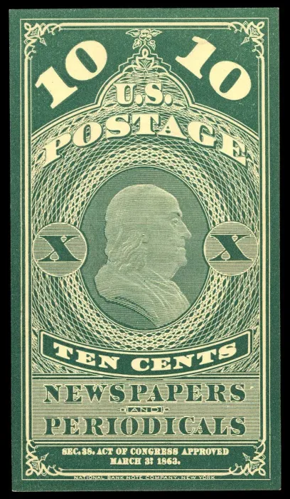 Framed Print : 10c Franklin Newspapers and Periodicals trial color proof, 1865. Creator: Unknown Framed Print : 10c Franklin Newspapers and Periodicals trial color proof, 1865. Creator: Unknown