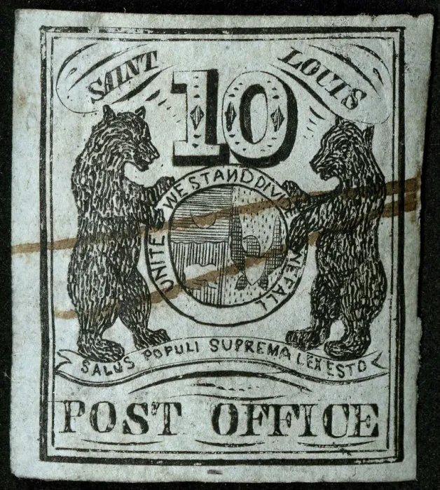 Framed Print : 10c St. Louis Bear type I postmaster provisional single, 1845. Creator: Unknown Framed Print : 10c St. Louis Bear type I postmaster provisional single, 1845. Creator: Unknown