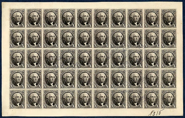10c Washington reproduction plate proof on card sheet of fifty, 1891